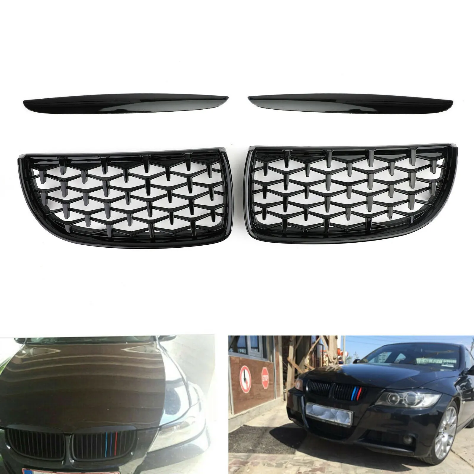 자동차 전면 키드니 그릴, 전면 후드 다이아몬드 그릴 유성 그릴, BMW 3 시리즈 세단 E90 E91 2005 2006 2007 2008