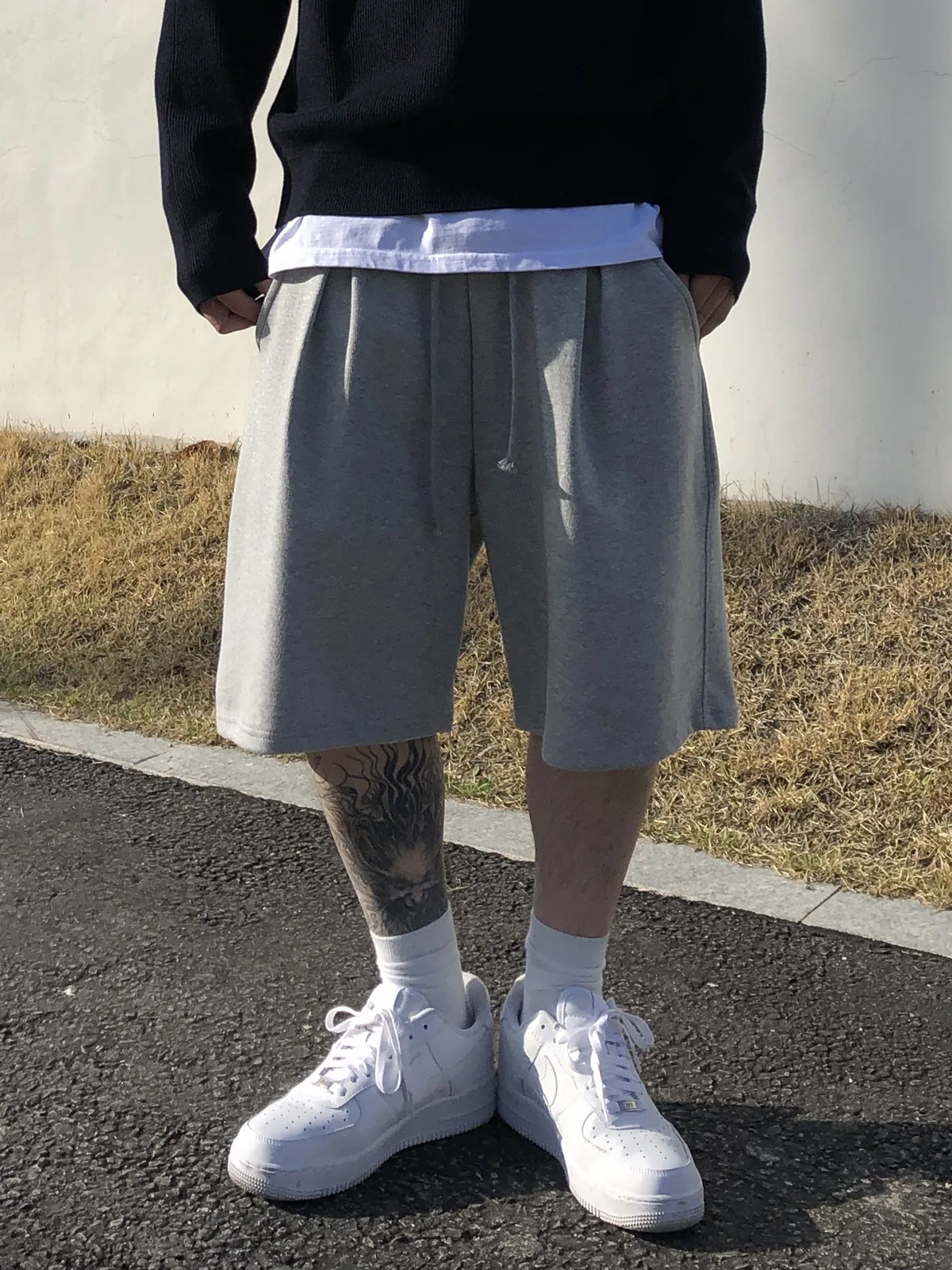 Summer Men's Shorts 100% Cotton Soft Knee Length Shorts Solid Gray Customized Cargo Short High Quality Casual Gym Sports Trunks 3