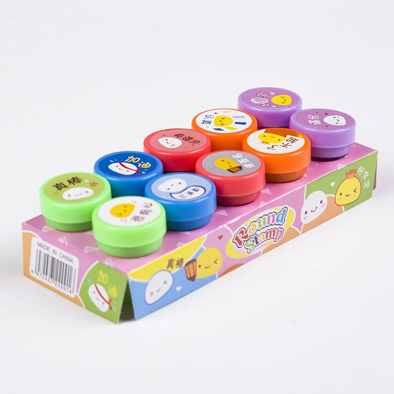 Assorted Stamps for Kids Self-ink Stamps Children Toy Smiley Face Seal DIY Painting Photo Album Decor Gift for Kids 10pcs self ink stamps
