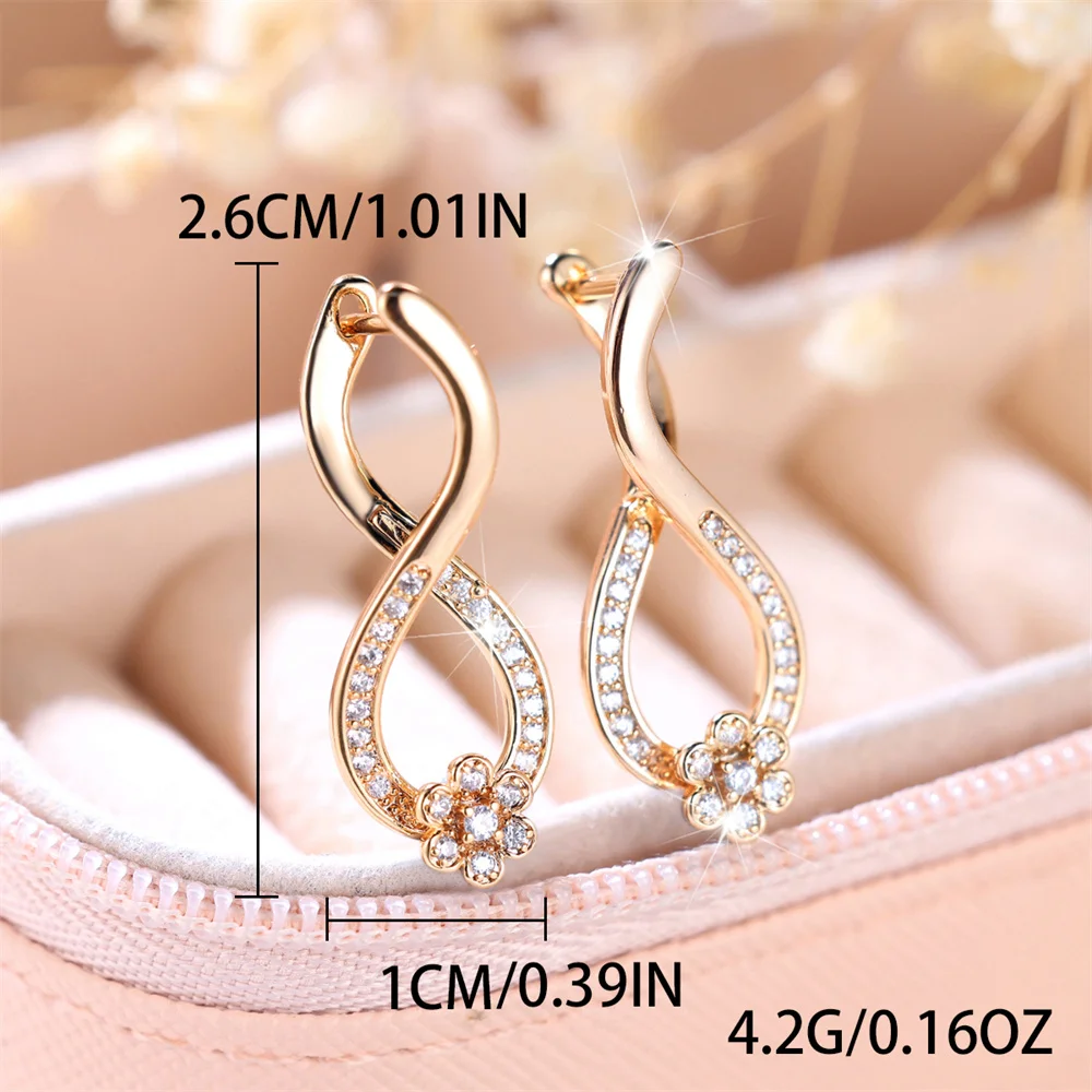 White Zircon Cute Flower Infinity Hoop Earrings For Women Vintage Gold Color Ear Buckle Wedding Jewelry Engagement Party Gifts