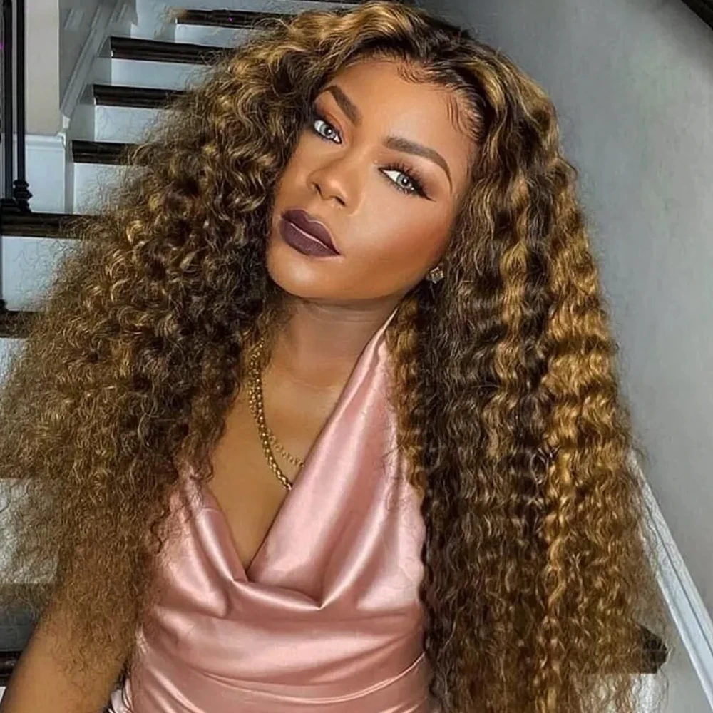 

250% Highlight Wig Human Hair 13x4 Curly Wigs Honey Blonde Lace Front Wigs For Women 40 Inch Ombre Colored Deep Wave Frontal Wig