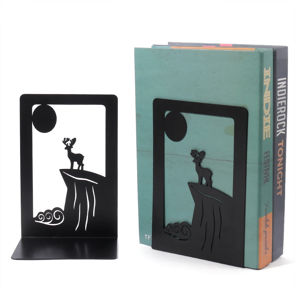 New Style Deer Book Ends Heavy Book Stand Book rack Hollow Iron Bookends Stand Shelf Writing Desk Home Desk Stationery 4
