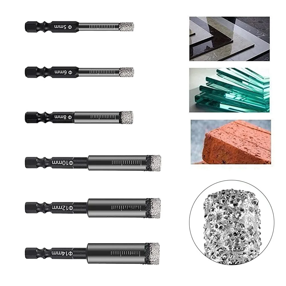 

1pc Vacuum Brazed Diamond Dry Drill Bits Hole Saw Cutter Hex Handle For Marble Granite Vitrified Tile Glass Hole Opener 5-16mm