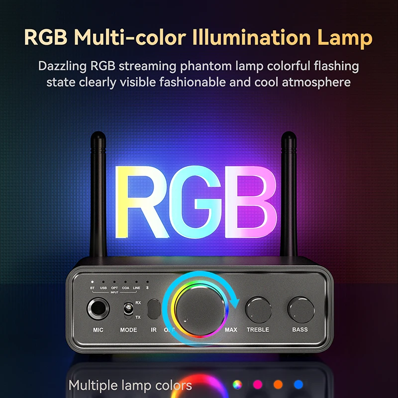 Bluetooth Adapter RGB Bluetooth 5.3 Transmitter Receiver DAC/USB/RCA/AUX/Optical/Coaxial/6.5MM Microphone Karaoke Hifi DSP Wireless Audio