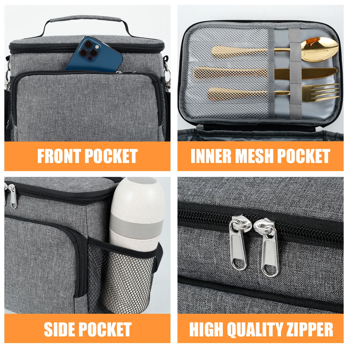 Insulated Lunch Bag Large Capacity Cooler Bag Bento Pack Student Bento Lunch Handbag Leakproof Thermal Organizer Bags