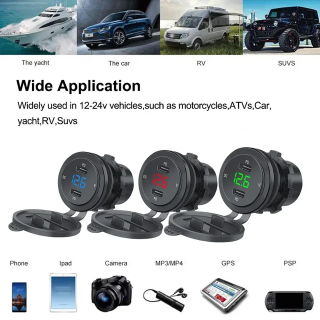 90W USB C Car Charger Socket Dual 45W PD Type-C Power Outlet Fast Charging for 12V/24V Car Marine Boat Sedan RV ATV Motorcycle 6