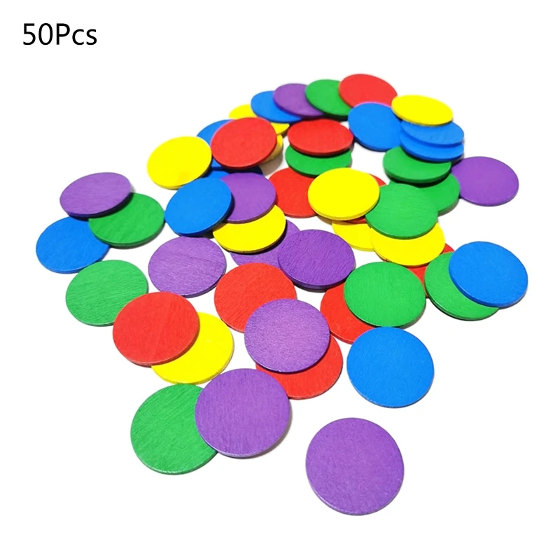

50 шт., разноцветные счетчики, деревянные счетные фишки, маркеры для детей в детском саду