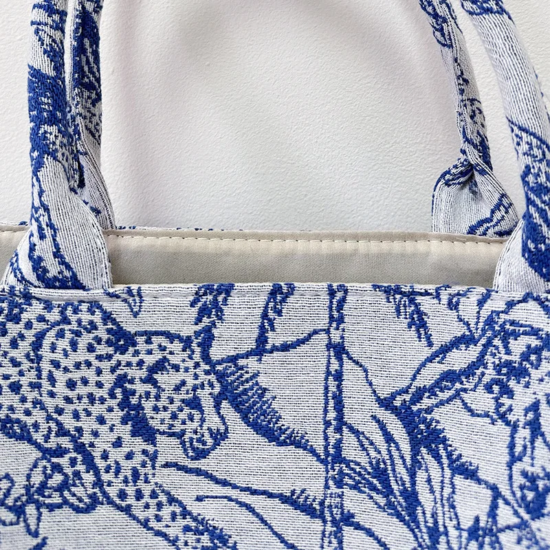Große Kapazität Handtasche Leinen Baumwolle Blumenstickerei Retro exquisite Doodle Mode EinkaufstascheEinkaufstasche – Detail 4
