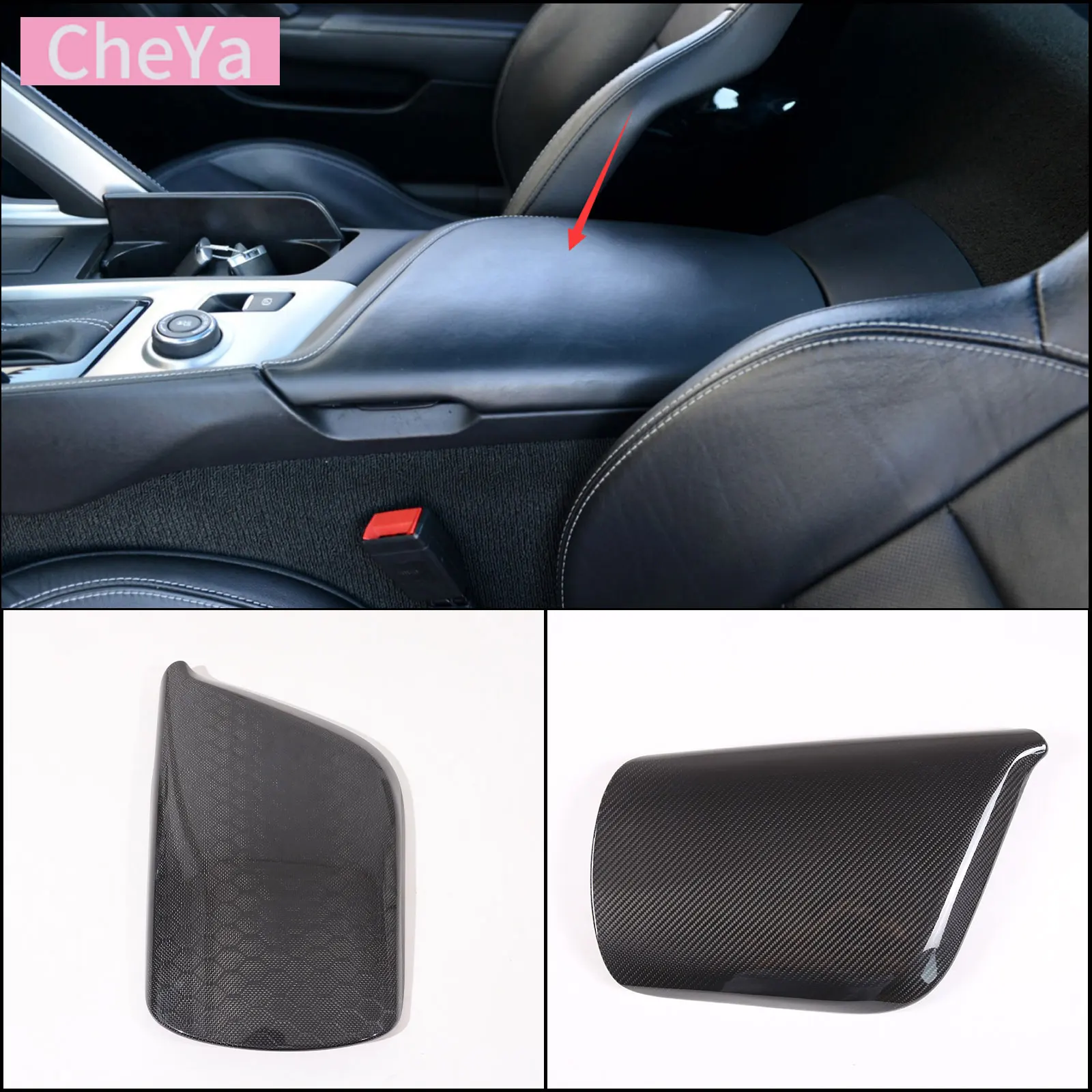 

cheya Real Carbon Fiber Car Center Armrest Box Protective Cover Sticker for Chevrolet Corvette C7 2014-2019 Interior Accessories