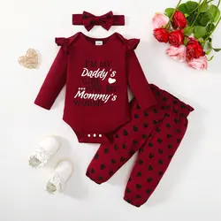 Newborn Infant Baby Girls  Clothes  Cotton  Sets  Long  Sleeve Romper Pant Hats Fashion Printed 3Pcs Outfit  For Valentine's Day