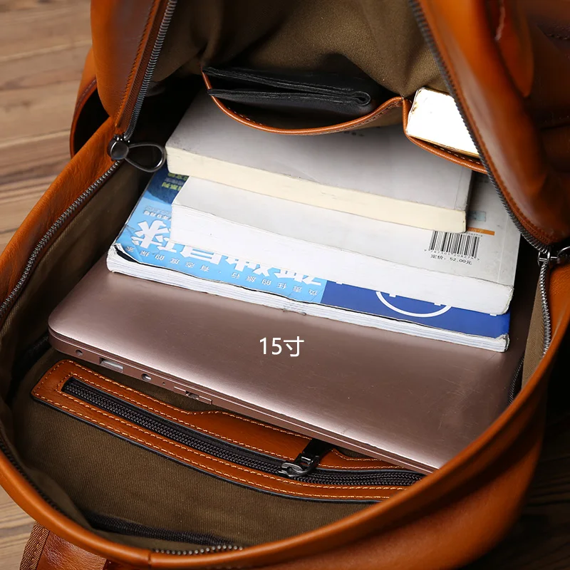 NZPJ Genuine Leather Men's Backpack Retro Top Layer Cowhide Casual Computer Bag European And American Fashion Travel Bag