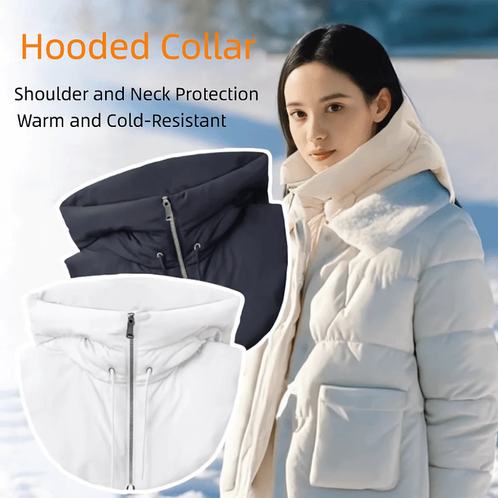 Winter Ultralight Down Hooded Hats Zippper Removable Neck Cover Coat Short Tank Top Drawstring Fake High Collars Unisex