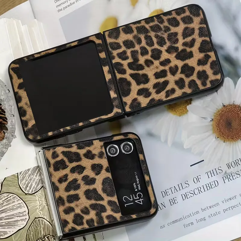 Luxury Leopard Pattern PU Leather Hard Phone Case - Fashionable Cute Style Back Cover