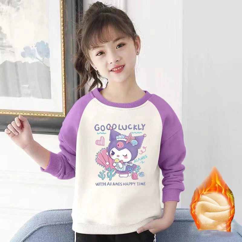 

Осенняя Толстовка Kuromi для девочек кавайное аниме Sanrio зимний флисовый теплый Повседневный пуловер Милая мультяшная детская одежда подарок