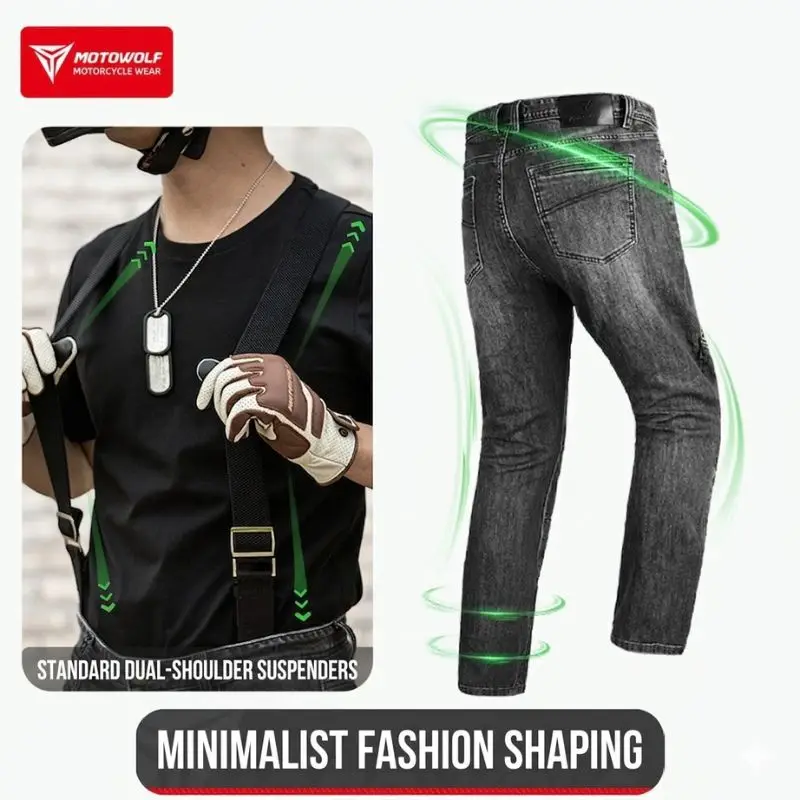 모토울프 CE 인증 슬림핏 오토바이 청바지 내마모성 바이커 팬츠 무릎 및 엉덩이 보호대 포함 라이딩용