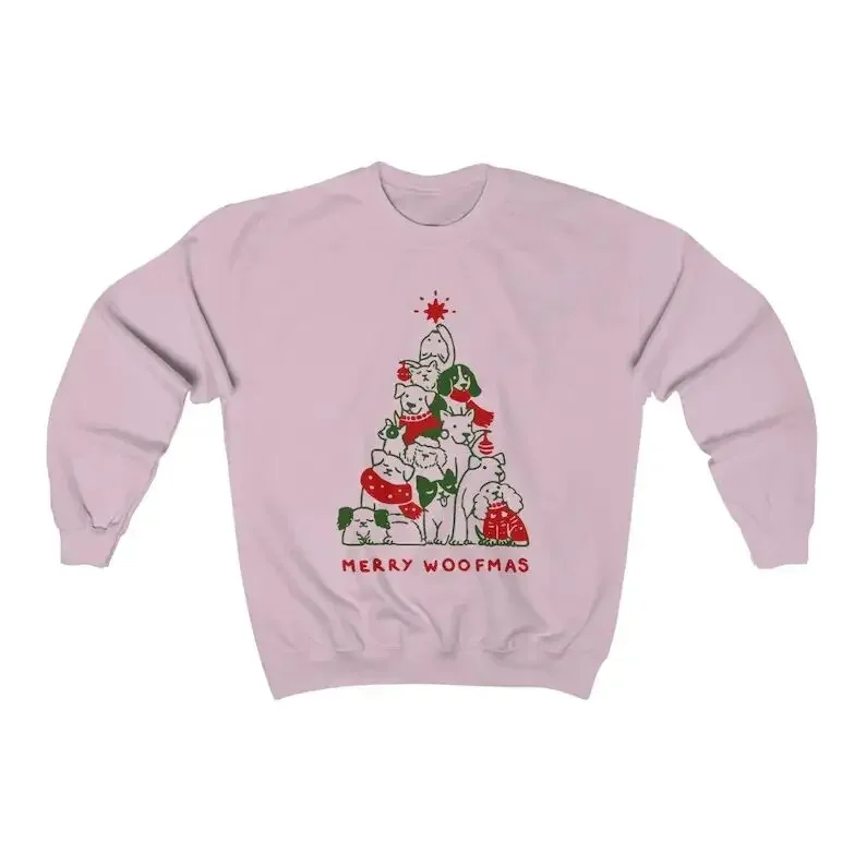 Merry Woofmas, Dog Lover Christmas Sweatshirt With  Sweater, Apparel  Cotton Solid Thicken Warm Women Sweatshirts Lady Fashion