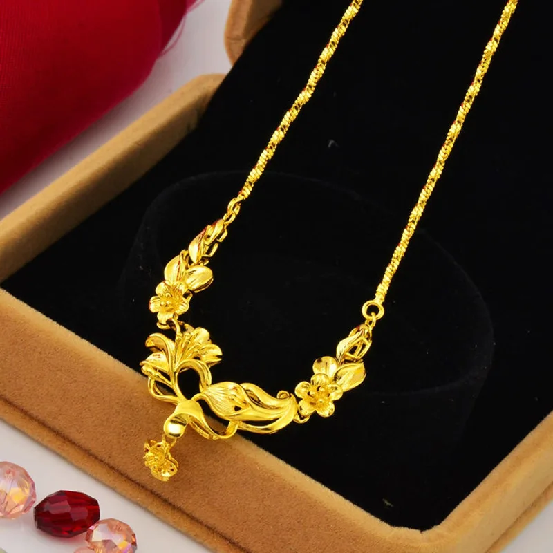 Sd1d736efd7bc43d1b53fa8c7a493d76fY Simple Real 14k Yellow Gold Color Flower Pendant for Women Luxury Tulip Rose Flower Gold Color Necklace Non Fading Wedding Gifts Mallzona