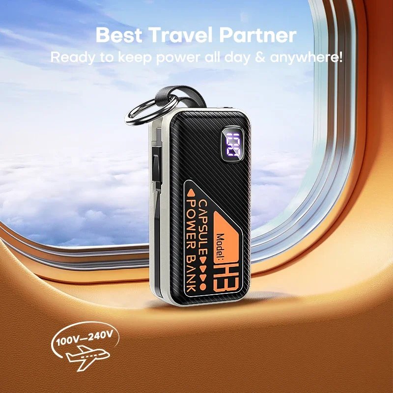 Mini Keychain Digital Display Power Bank Comes with Cable PD 20W 5000mah Fast Charging for IPhoneSamsung Xiaomi External Battery 5