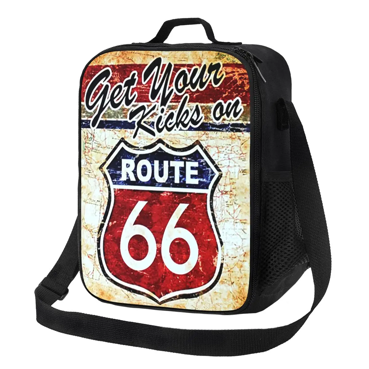 

Портативный Ланч-бокс Route 66 для женщин, винтажный водонепроницаемый термоохладитель для американской дороги, изолированная сумка для обеда, для детей и школьников