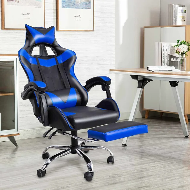 Ergonomic High Back Racing Chair Reclining Office Chair Adjustable Height Rotating Lift Chair PU