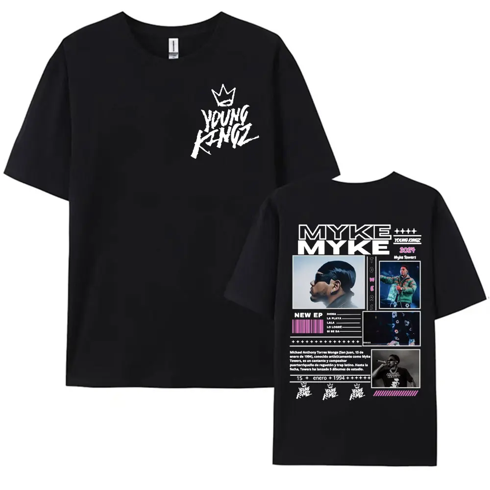 Rapper Myke Towers Graphic Printed T-shirts for Men Harajuku Hip Hop Oversized T Shirt Unisex Summer Cotton Short Sleeve T-shirt 2