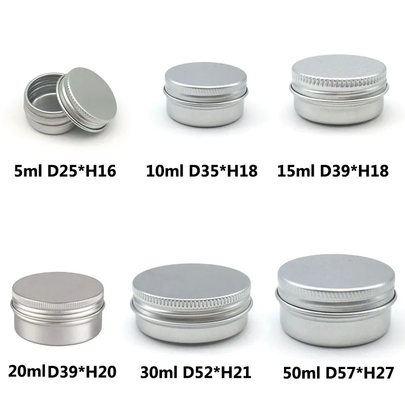10Pcs 5g 10g 15g 20g 30g 50g Empty Silver Aluminum Tins Cans Screw Top Round Candle Spice Tins Cans with Screw Lid Containers