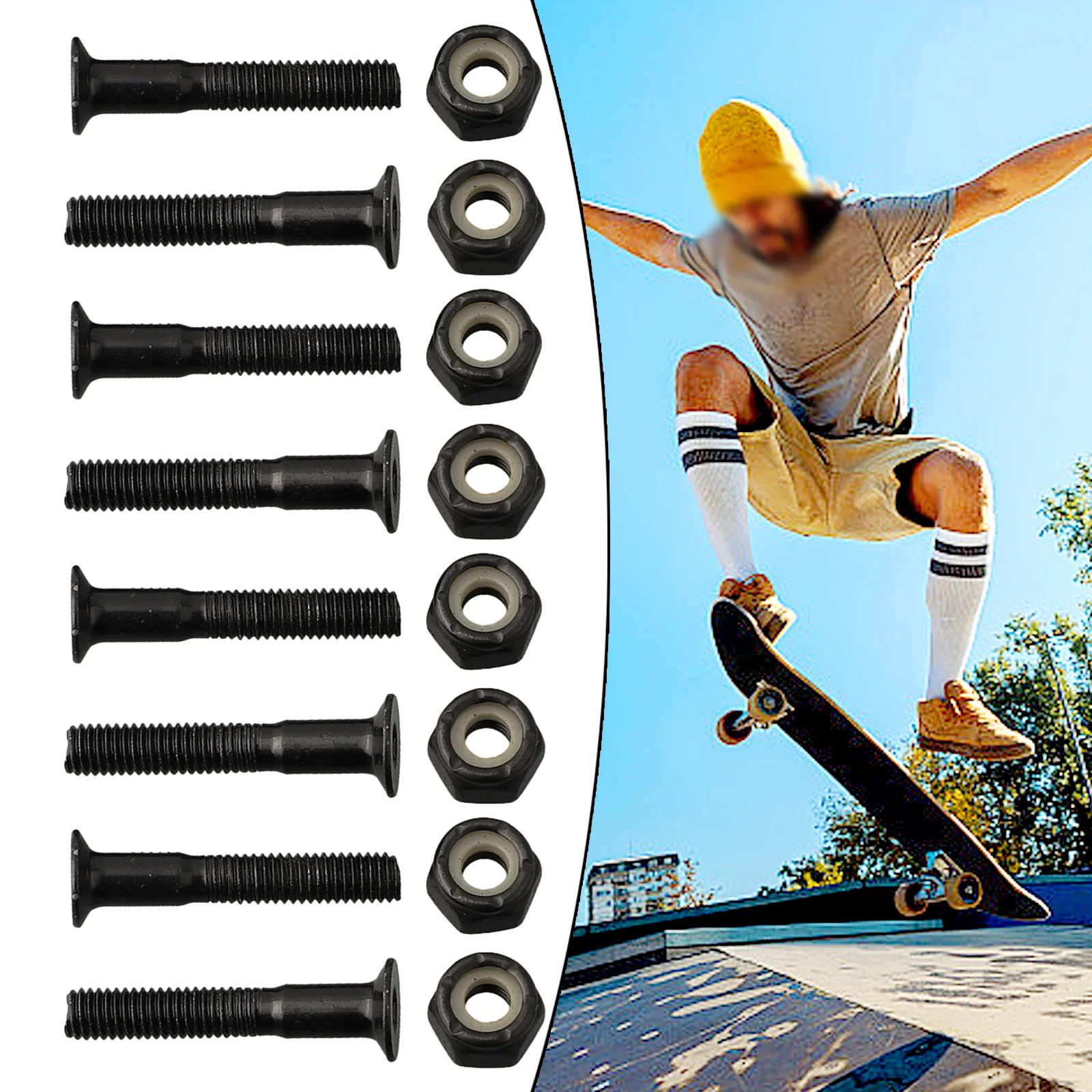 Skateboard Longboard Accessory Kit - Medium Carbon Steel Screws & Nuts (16 Pcs)
