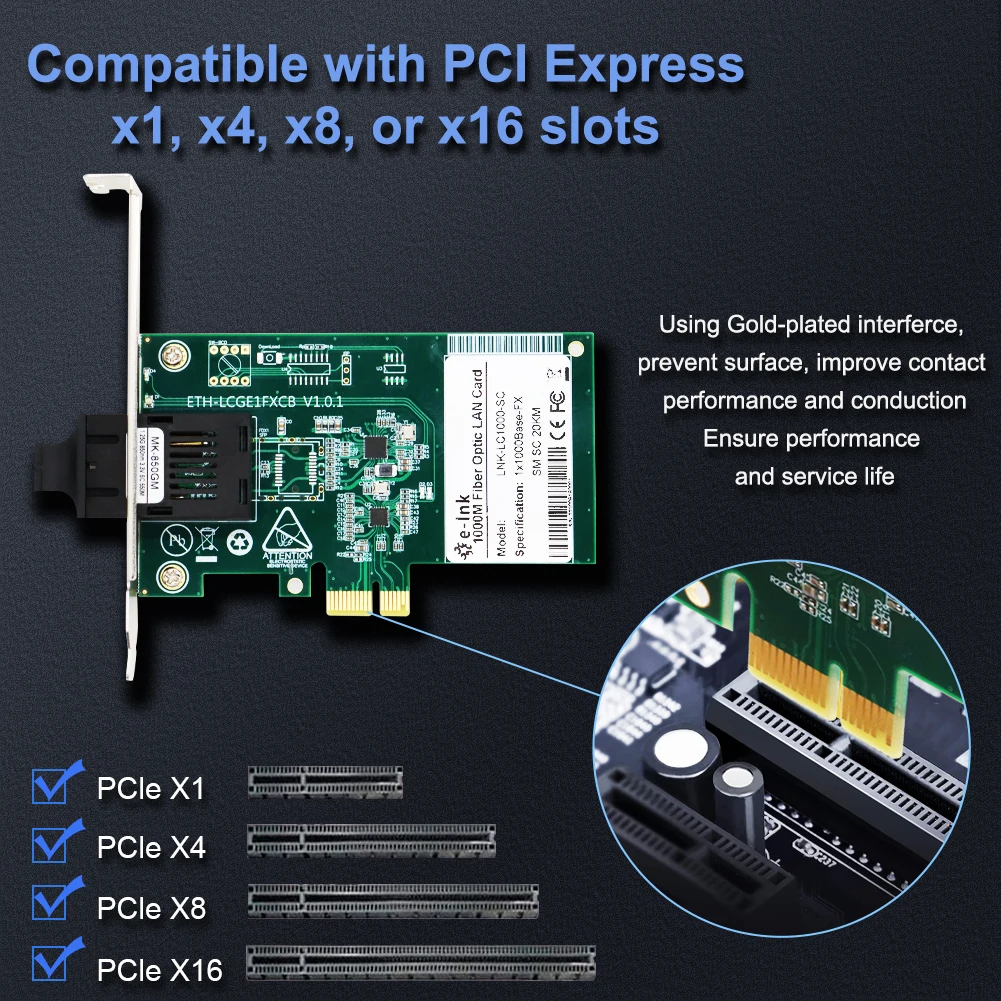 Placa de Rede Gigabit Fiber Adaptador Lan Pci Express Ethernet Nic Sfp Porta sc 1000mbps Pcie - Imagem 5