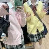 Anime Yellow Knitted Cardigan 2025 Spring and Autumn New JK Knitted Shirt Coat Long Sleeve V-neck Women's Cardigan Top 1