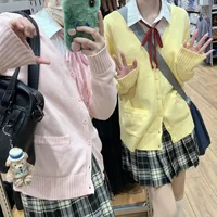 Anime Yellow Knitted Cardigan 2025 Spring and Autumn New JK Knitted Shirt Coat Long Sleeve V-neck Women's Cardigan Top 1