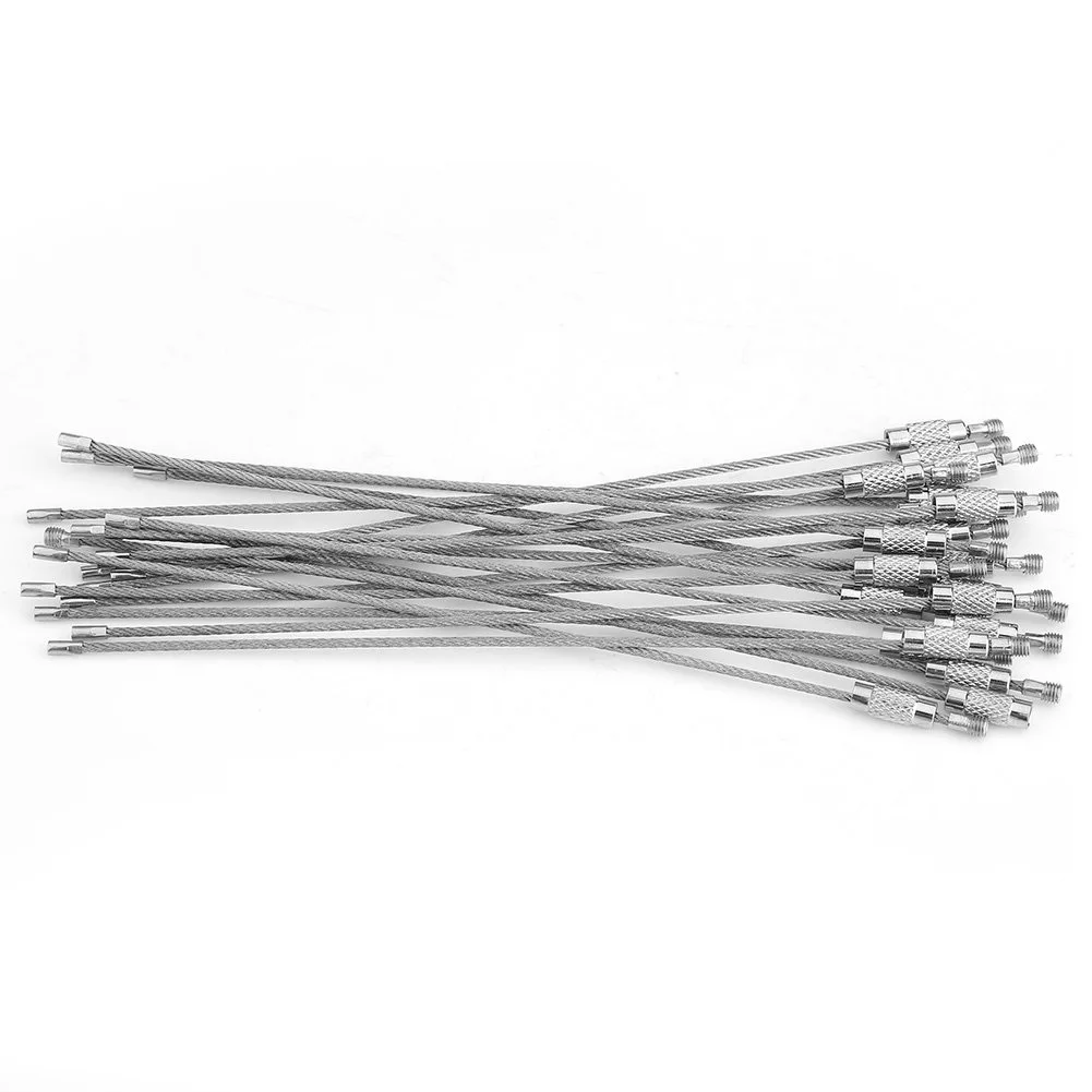 

20Pcs Stainless Steel Wire Key Chain Ring Holder Metal Cable Wire Lanyard with Screw Locking for Outdoors Hanging