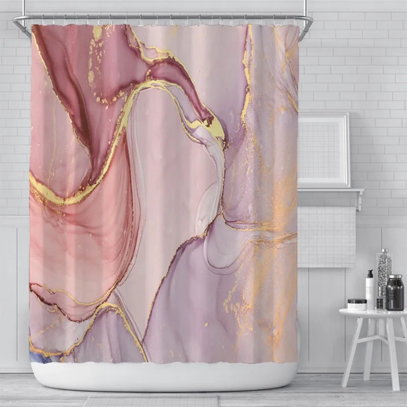 

Luxury Modern Marble Printed Waterproof Shower Curtain Pink Gold Purple Gradient Shower Curtains with Hooks 3D Bathroom Screen