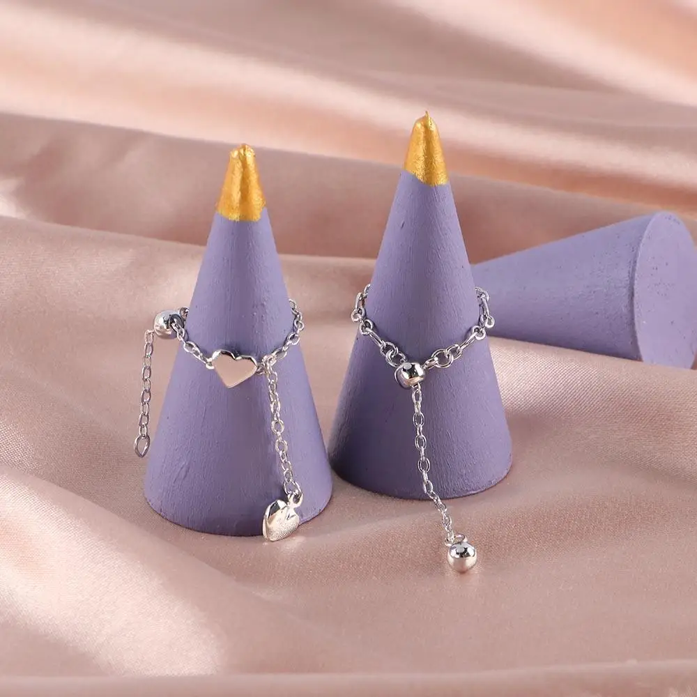 Silver Heart Ring Creative Trendy Bead Chain Punk Adjustable Finger Jewelry Korean Women Rings