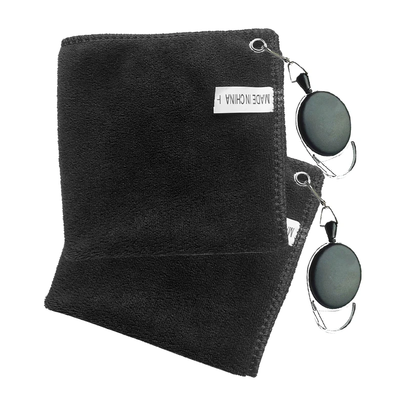 2pcs Adult Unisex Microfiber Golf Towel 9.84*9.84 inch black cotton golf club towel with hook