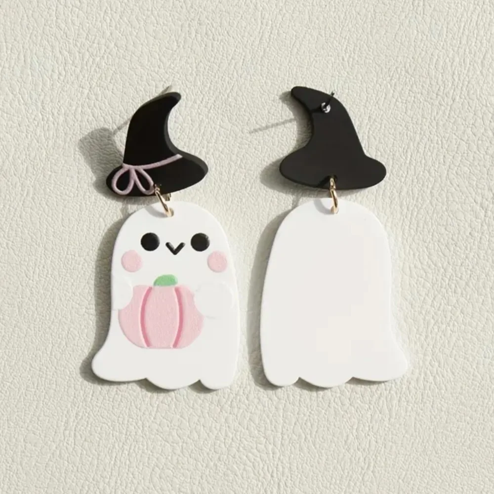 1 Pair Halloween pink Pumpkin Acrylic Dangle Earrings for Women Whimsical Hat Design Halloween Decoration Festive Jewelry Gifts