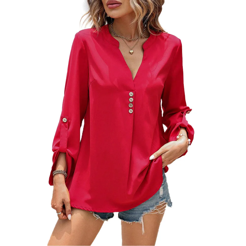 

2023 Autumn/winter New European And American Women's Sexy V-neck Style Commuter Long Sleeve Women's Shirt
