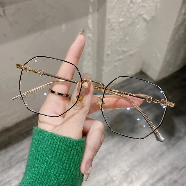 Hexagon Gold Metal Frame Clear Lens Retro Style Glasses Hexagonal