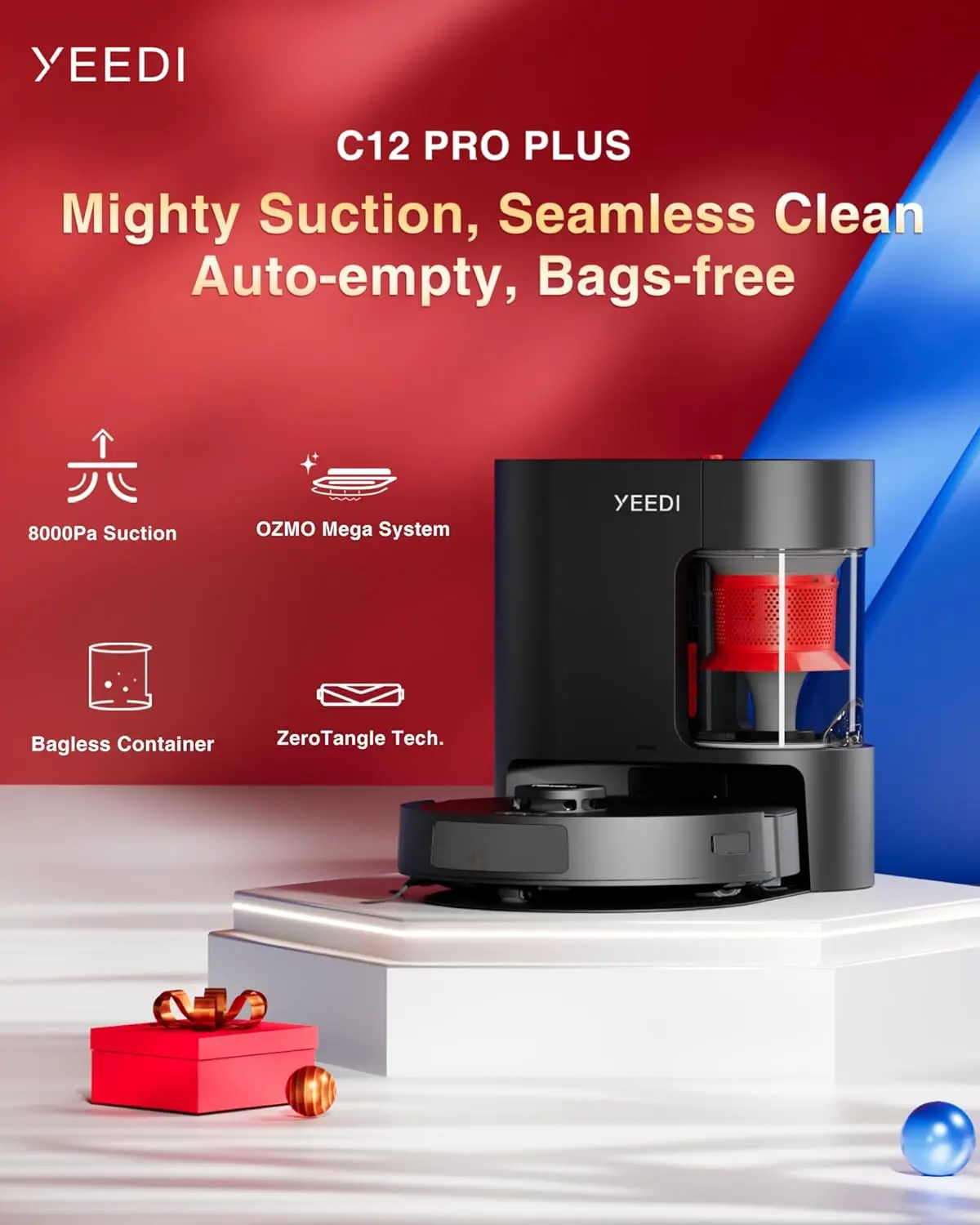 Robot Vacuum and Mop, 8000Pa Strong Suction, 7-week Dust Storage, Bagless Dust Container, PureCyclone Tech, Z