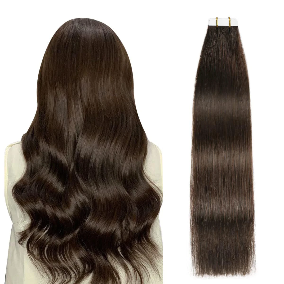 

Straight Tape In Hair Extensions 100% Remy Human Hair Adhesive Skin Weft Hair Silky For Women 16-26 Inch 20Pcs/Lot Dark Brown #2