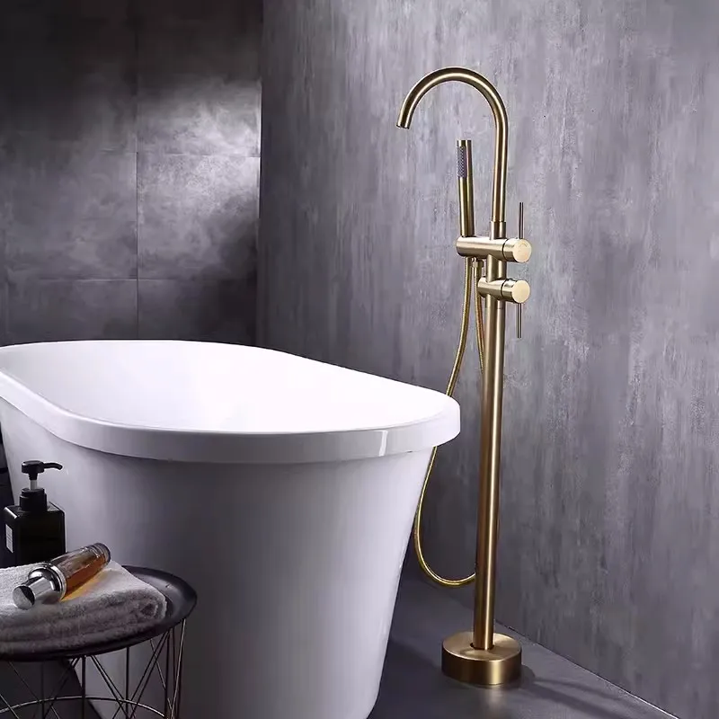 

Hot and Cold Floor-standing Bathtub Faucet with Ceramic Plating Gun Grey Brushed Gold Matte Black Dragon Head