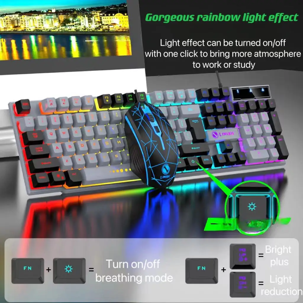 Wired USB Luminous Mechanical Keyboard and Mouse Set for PC and Laptop Gaming