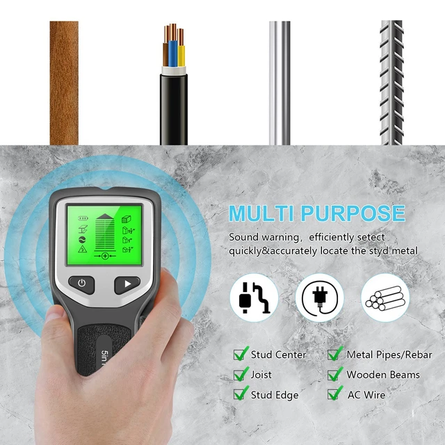 Detector de Materiales en Paredes. Multifuncional Encuentre Metales,  Madera, Cables, Tuberias. Pantalla LCD.