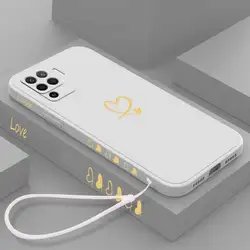 Love Heart Liquid Lanyard Silicone Phone Case - OPPO Reno 5F (White)