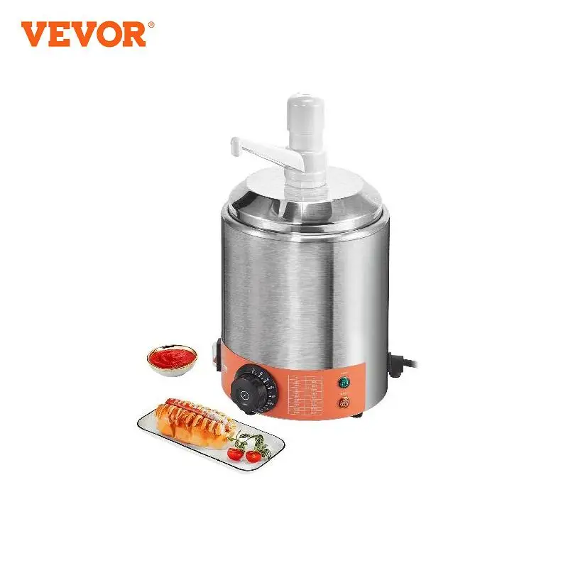 VEVOR Electric Cheese Dispenser w/ Pump, 2.3Qt Commercial Hot Fudge Warmer, Plastic Pump Dispenser, 86-230℉ Temp Adjustable