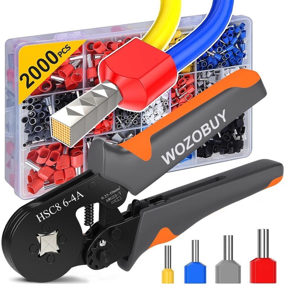 WOZOBUY Tube Terminal Crimping Tools Ferrule Crimping Pliers HSC8 6-4 0.25-10mmÂ² 23-7AWG Square Ratcheting Electrician Clamp Set