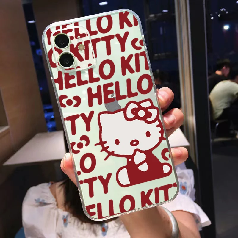 thumbnail image 1 of For iPhone 15 Pro Max Hello kitty Cat Cover For iPhone 14 13 12 11 Pro Max Mini 6 6s 7 8 Plus X XR XS Max white clear Phone case, 1 of 5