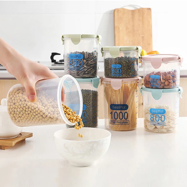 Kitchen Food Storage Canisters With Scale Multigrain Organizer Sealed Jar Plastic Moisture-Proof Can Air-Tight Storage Tank Set 3