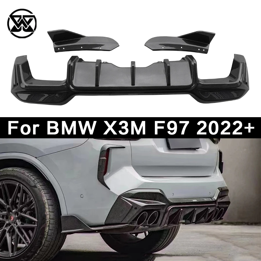 

Автомобильный задний диффузор для губ для BMW X3M F97 2022 + углеродное волокно, задний бампер, спойлер, сплиттер, диффузор, наконечники выхлопных газов, комплект кузова