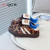 Children Boys Girls Leopard Horse Hair German Trainer Genuine Leather Sneakers Toddler Kid Light Breathable Sports Running Shoes 2