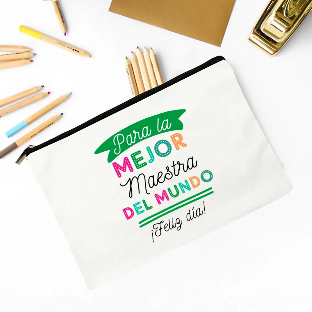 Bester Lehrer der Welt, Make-up-Tasche mit spanischem Aufdruck, Reise-Neceser-Toilettenartikel, Aufbewahrungstasche, Bleistiftbeutel, Absolventen-Geschenk für Lehrer – Detail 7